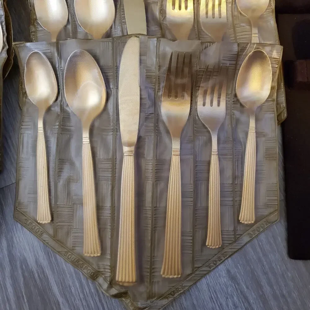 Vintage Elegant Cosmos Verme Gold Tableware Flatware Set Serving 8, 54 pieces